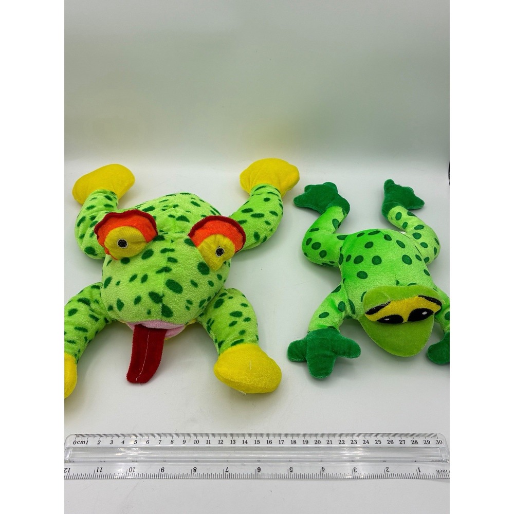 Set of 2 Plush Frogs Stuffed Animals Green Yellow Spotted Cute Toy 10-12"